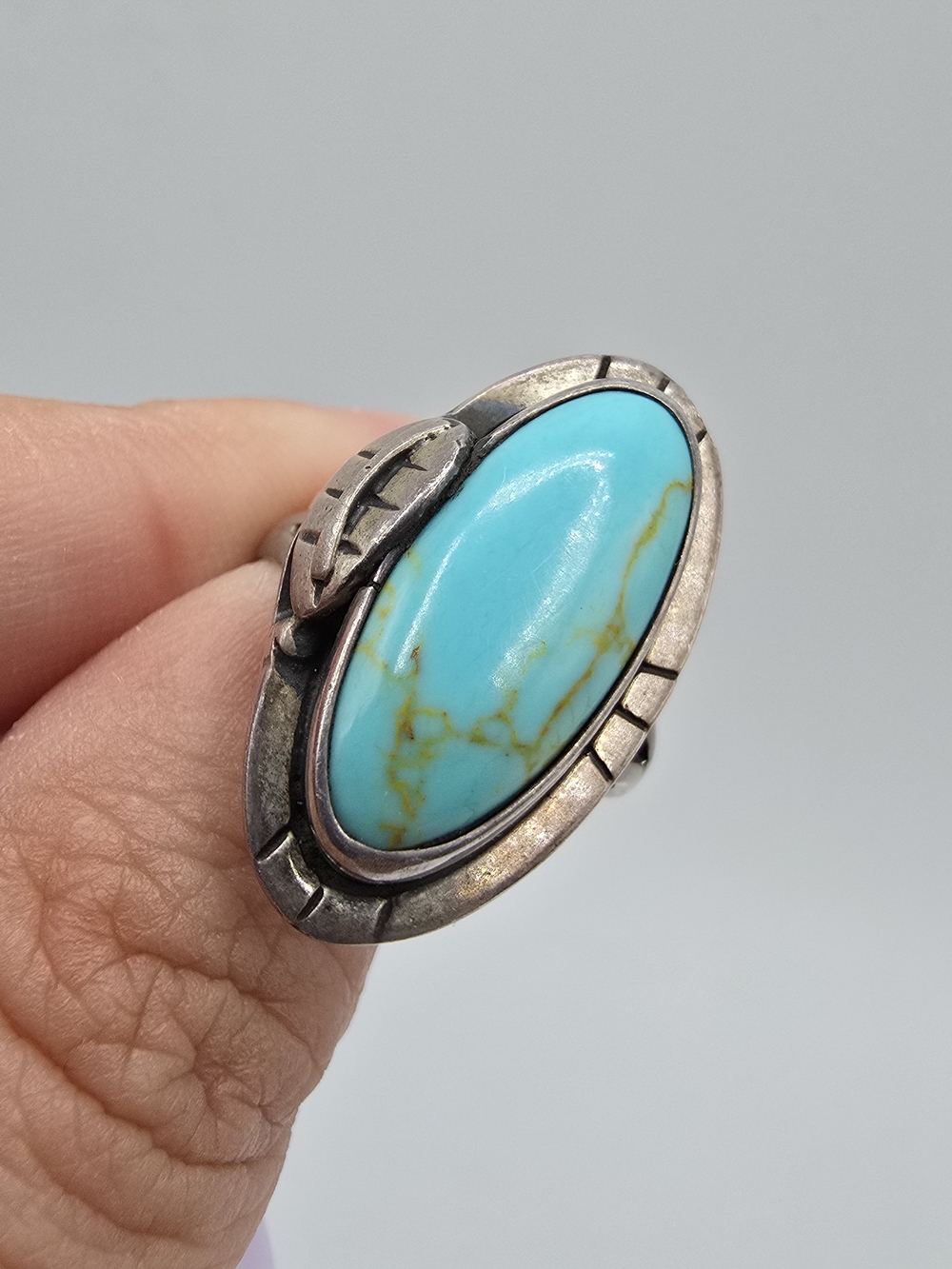 VTG 925 Sterling Silver Turquoise Ring Southwestern Navajo Style Size 8.25 - Picture 8 of 14